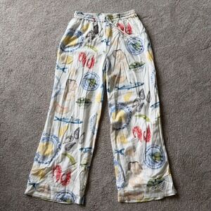 Calypso St Barth Novelty Print Tapas Linen Blend Wide Leg Pants M Pockets NEW!